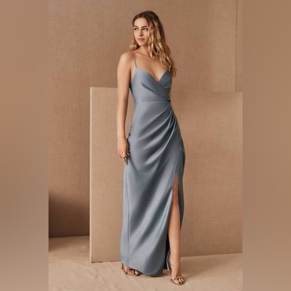 Anthropologie BHLDN Blue Satin Freya Formal Dress